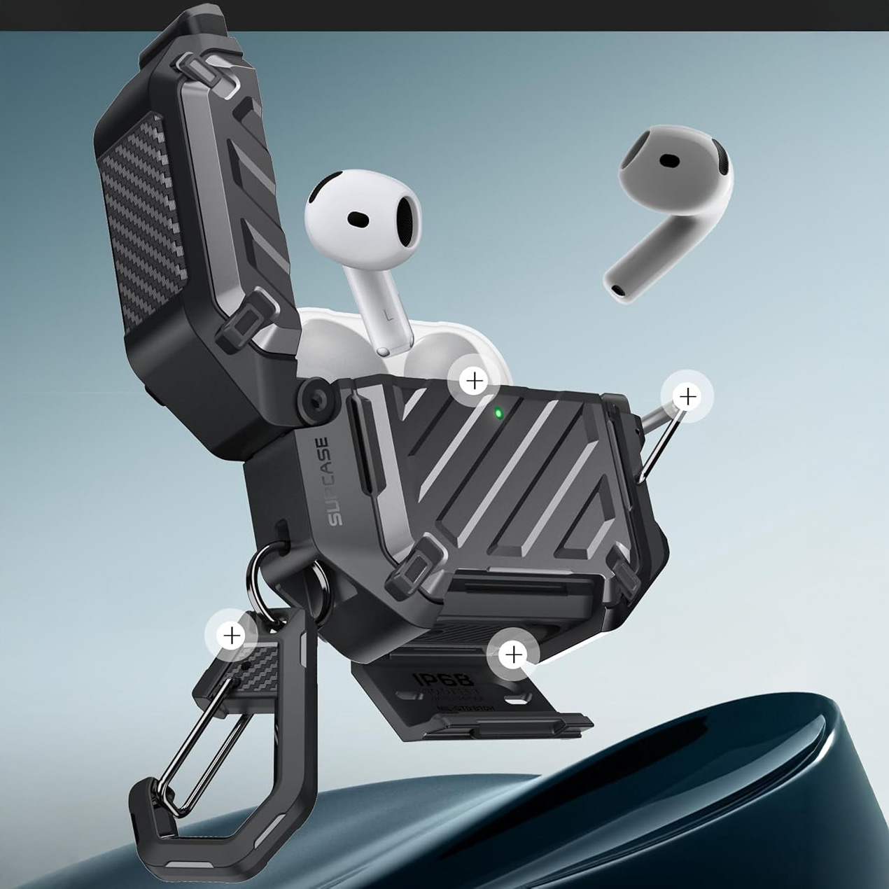 Etui pancerne wodoszczelne IP68 z karabińczykiem do MagSafe Supcase Unicorn Beetle Pro do AirPods 4, czarne